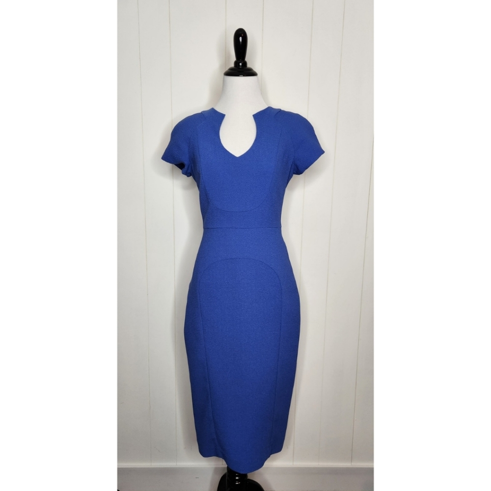 Black Halo Cobalt Blue Fitted Sheath Dress - Picture 2 of 8